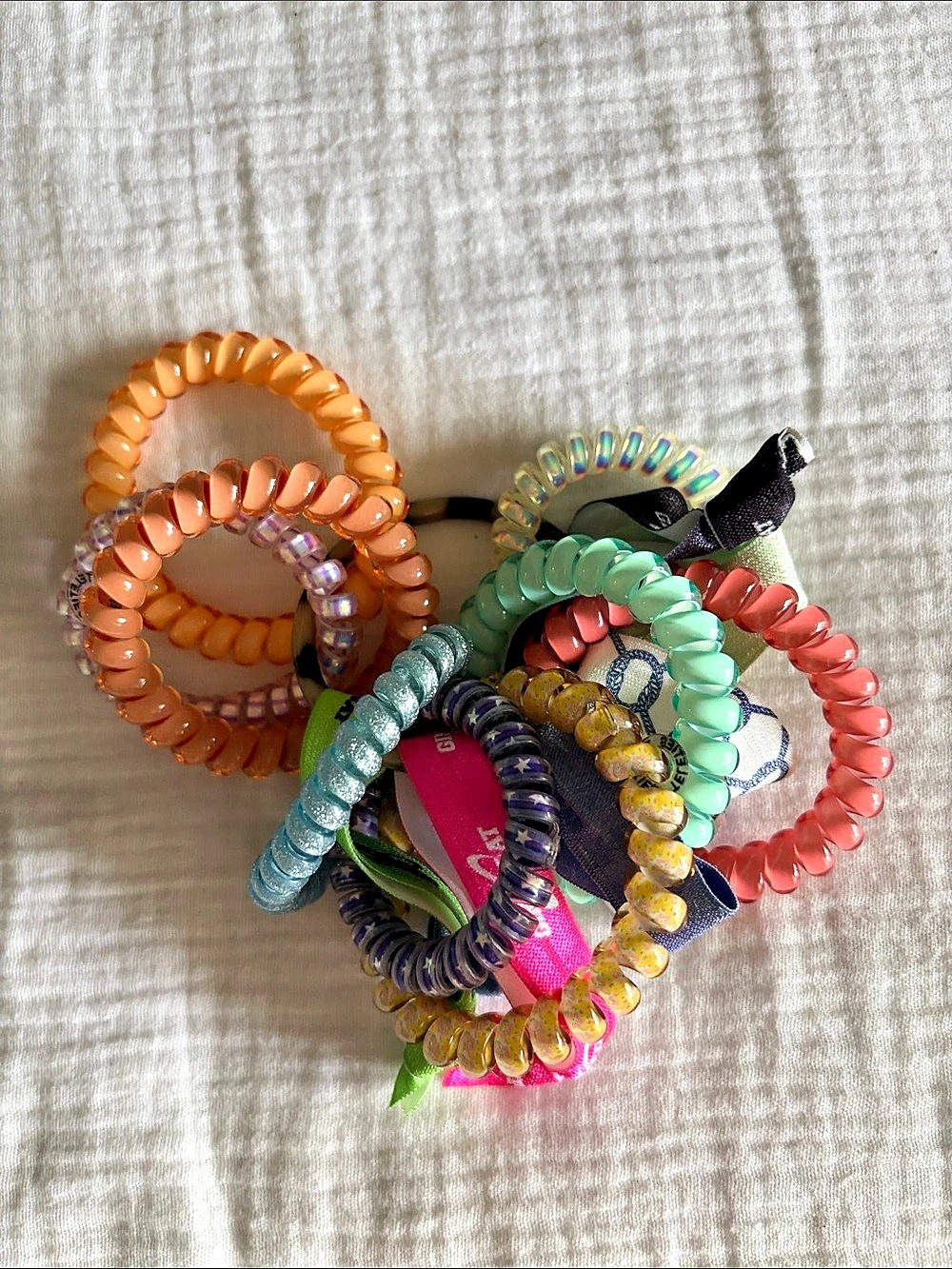 Assorted Spiral Hair Ties Orange & Green Like New